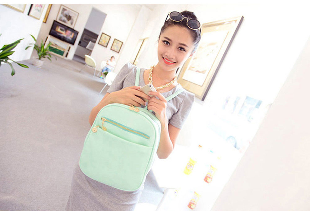 Guapabien Ladder Lock Button Shape Zipper Head Solid Color Portable Bag Backpack for Lady