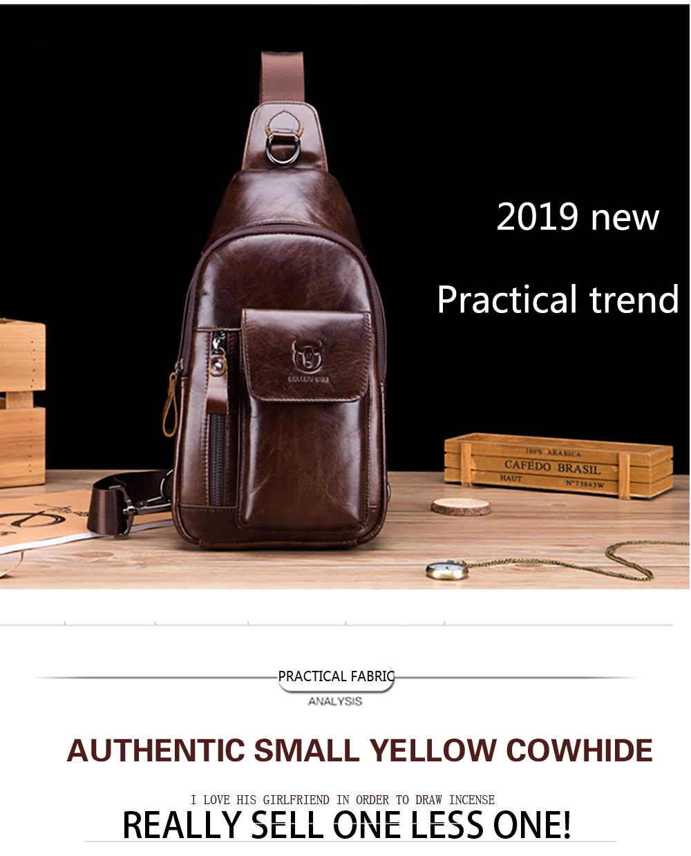 2018 New Men's First Layer Leather Shoulder Chest Bag