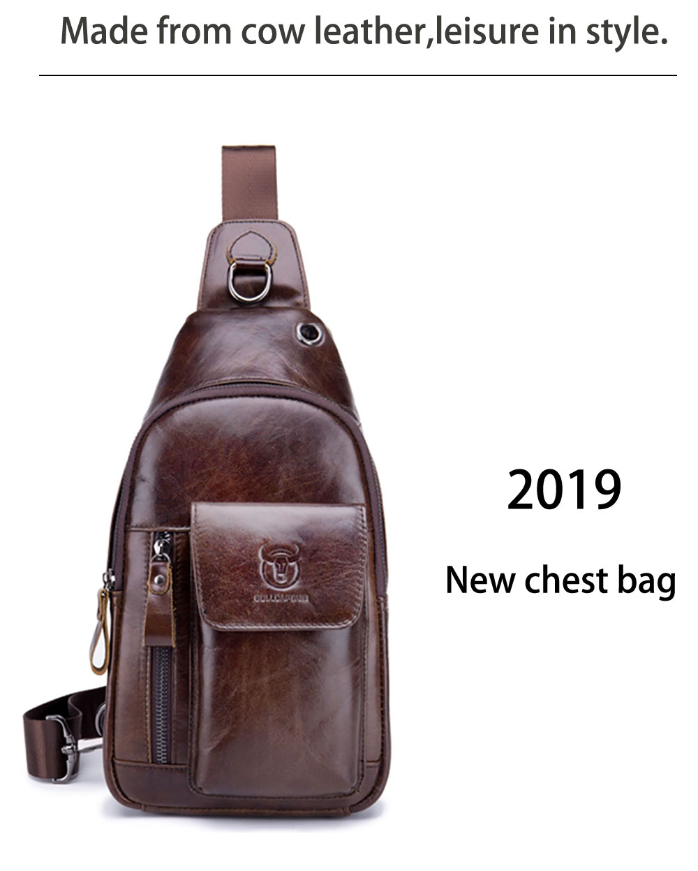 2018 New Men's First Layer Leather Shoulder Chest Bag