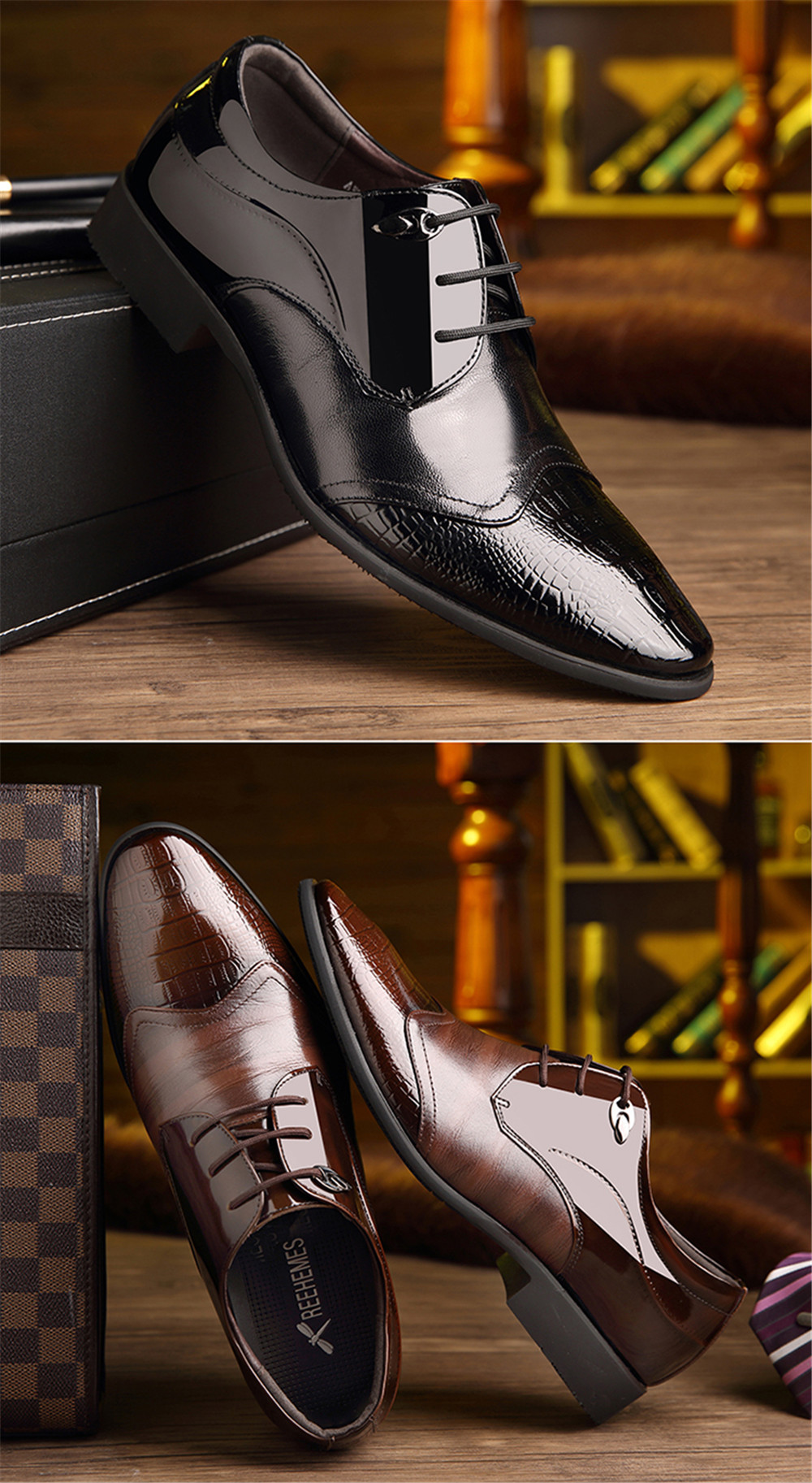 Men'S Business Suits Leather Splicing Pointed Men'S Shoes England Leather Shoes