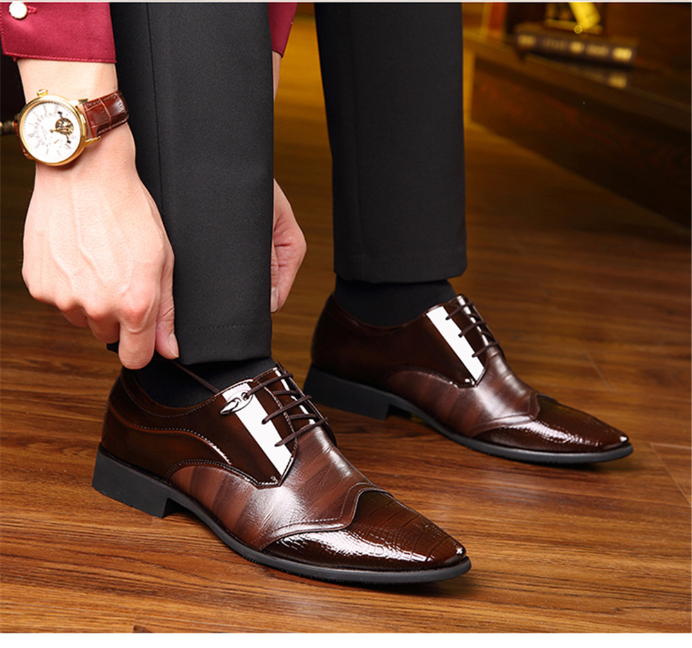 Men'S Business Suits Leather Splicing Pointed Men'S Shoes England Leather Shoes