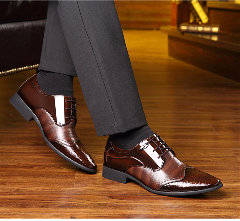 Men'S Business Suits Leather Splicing Pointed Men'S Shoes England Leather Shoes