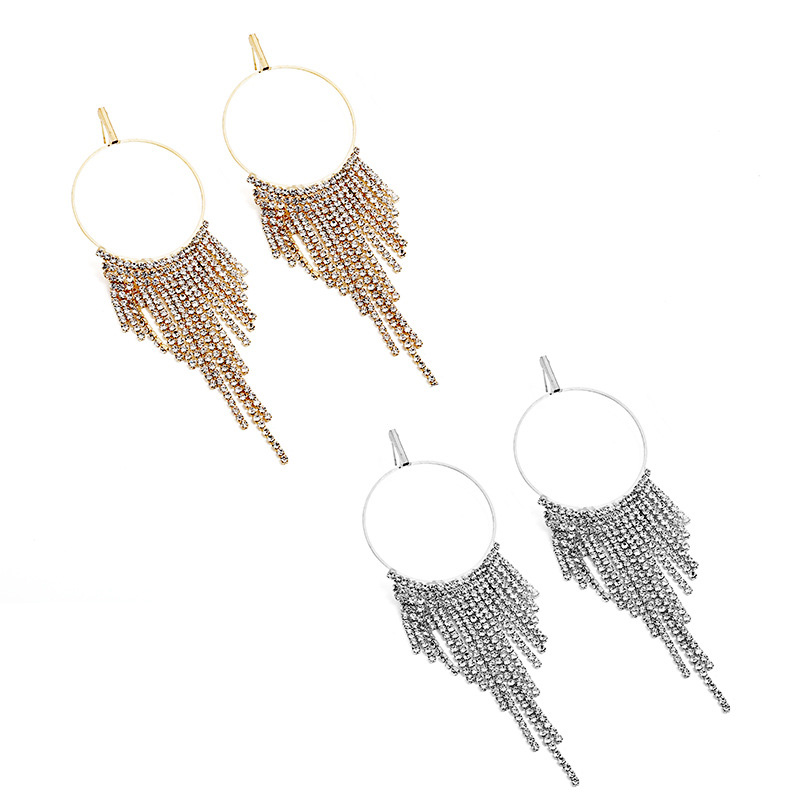 Circle Rhinestone Tassels Earrings