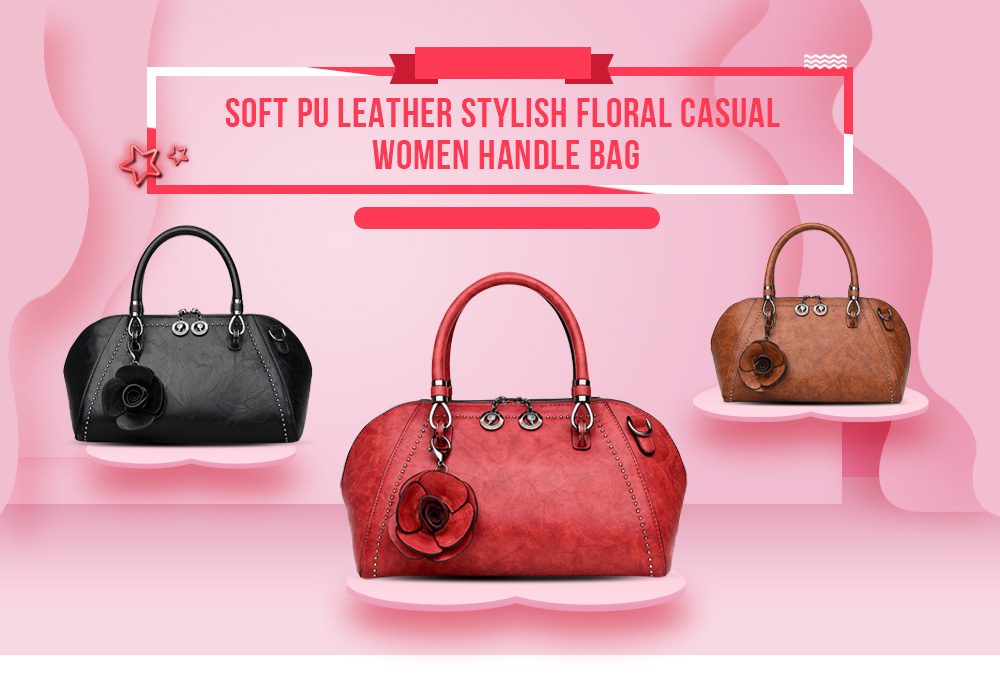 Soft PU Leather Stylish Floral Rivets Casual Women Handle Bag - Black ...