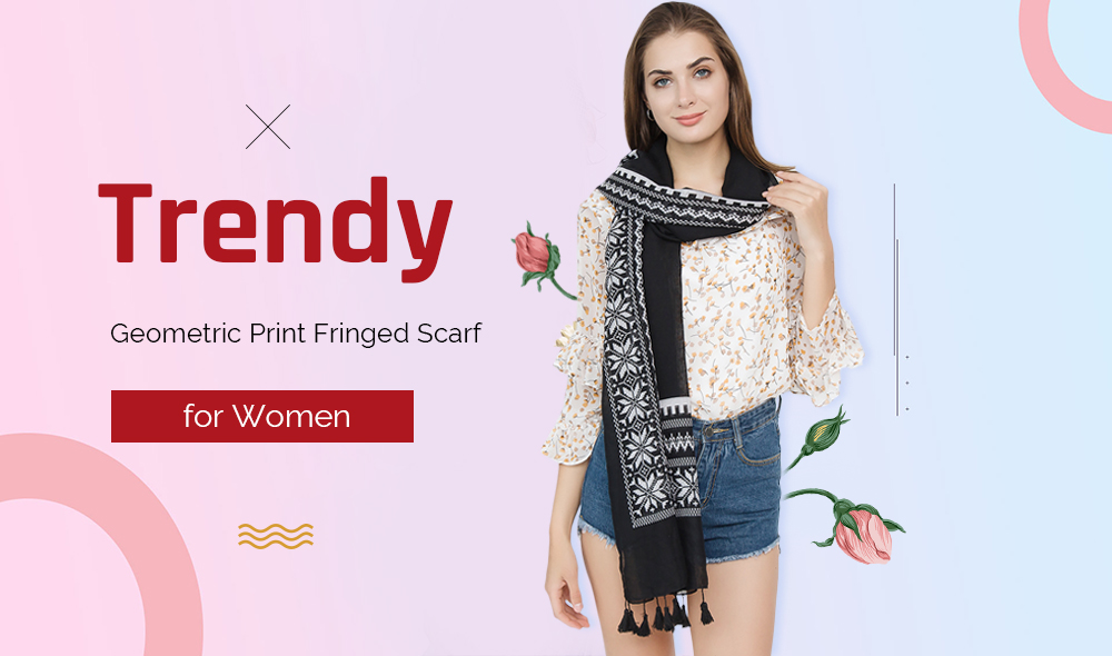 Trendy Geometric Print Fringed Shawl Women Large Scarf