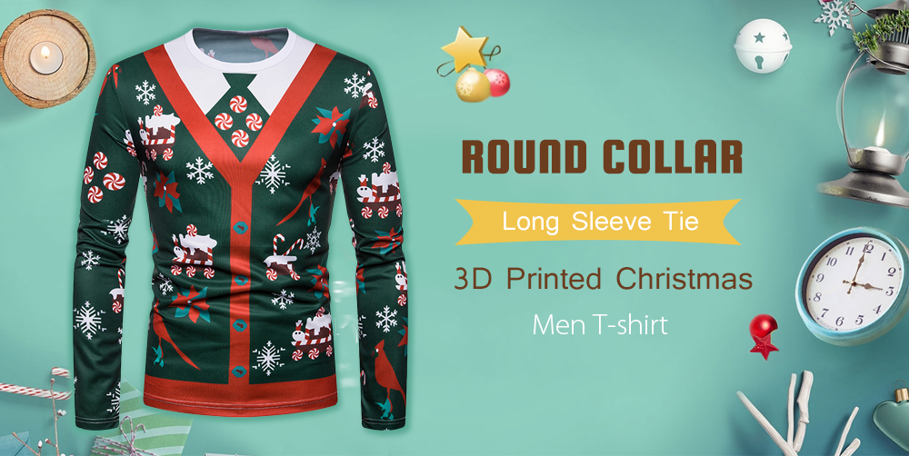 Round Collar Long Sleeve Tie 3D Printed Christmas Men T-shirt