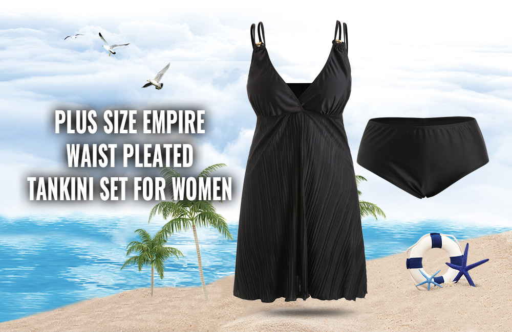 Plus Size Empire Waist Pleated Tankini Set