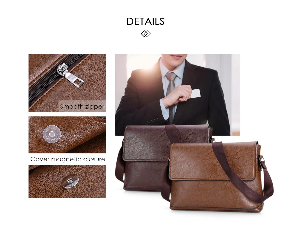 Large Capacity Solid Color PU Leather Crossbody Shoulder Bag for Men