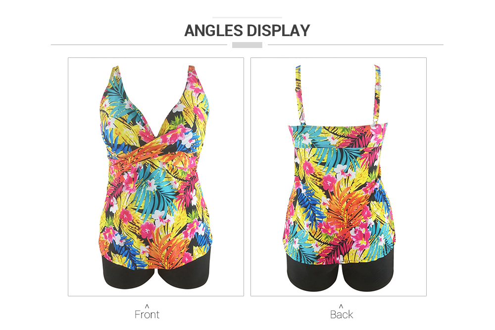 Leaves Print Criss Cross Plus Size Tankini Set