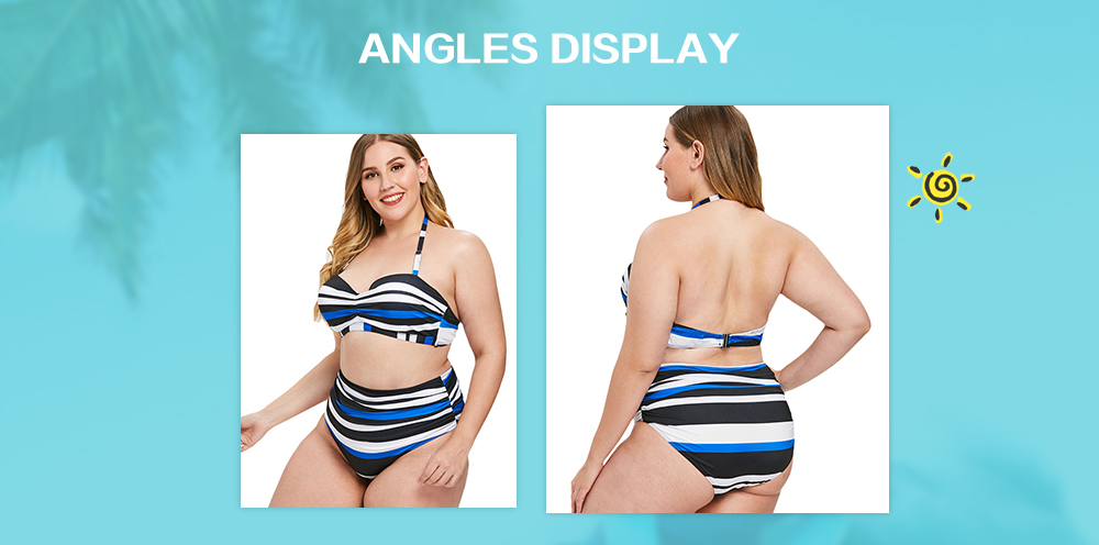 Plus Size Striped Panel Underwire Bikini Set