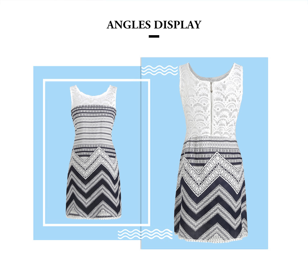 Crochet Panel Zigzag Print Mini Dress