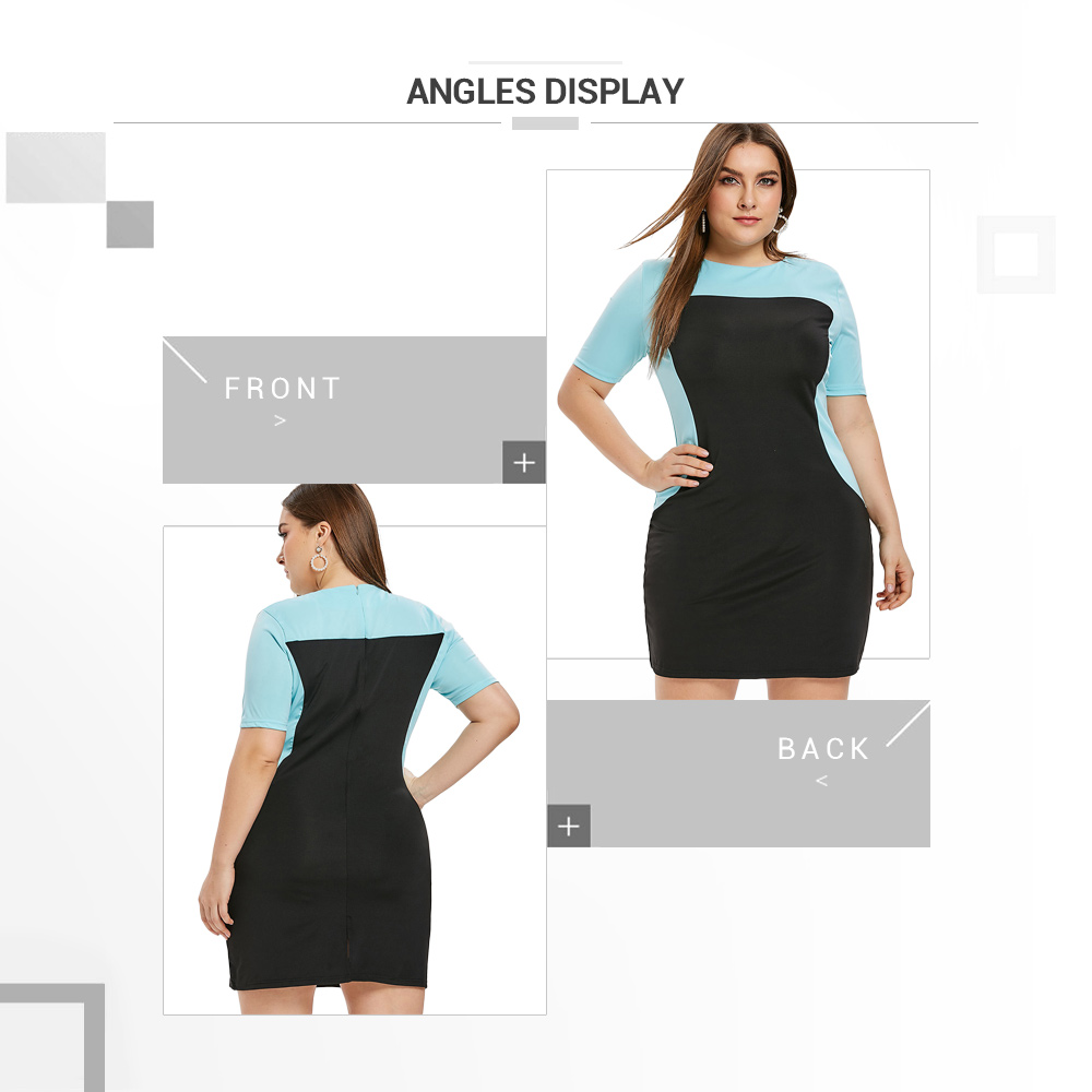 Round Neck Plus Size Color Block Dress