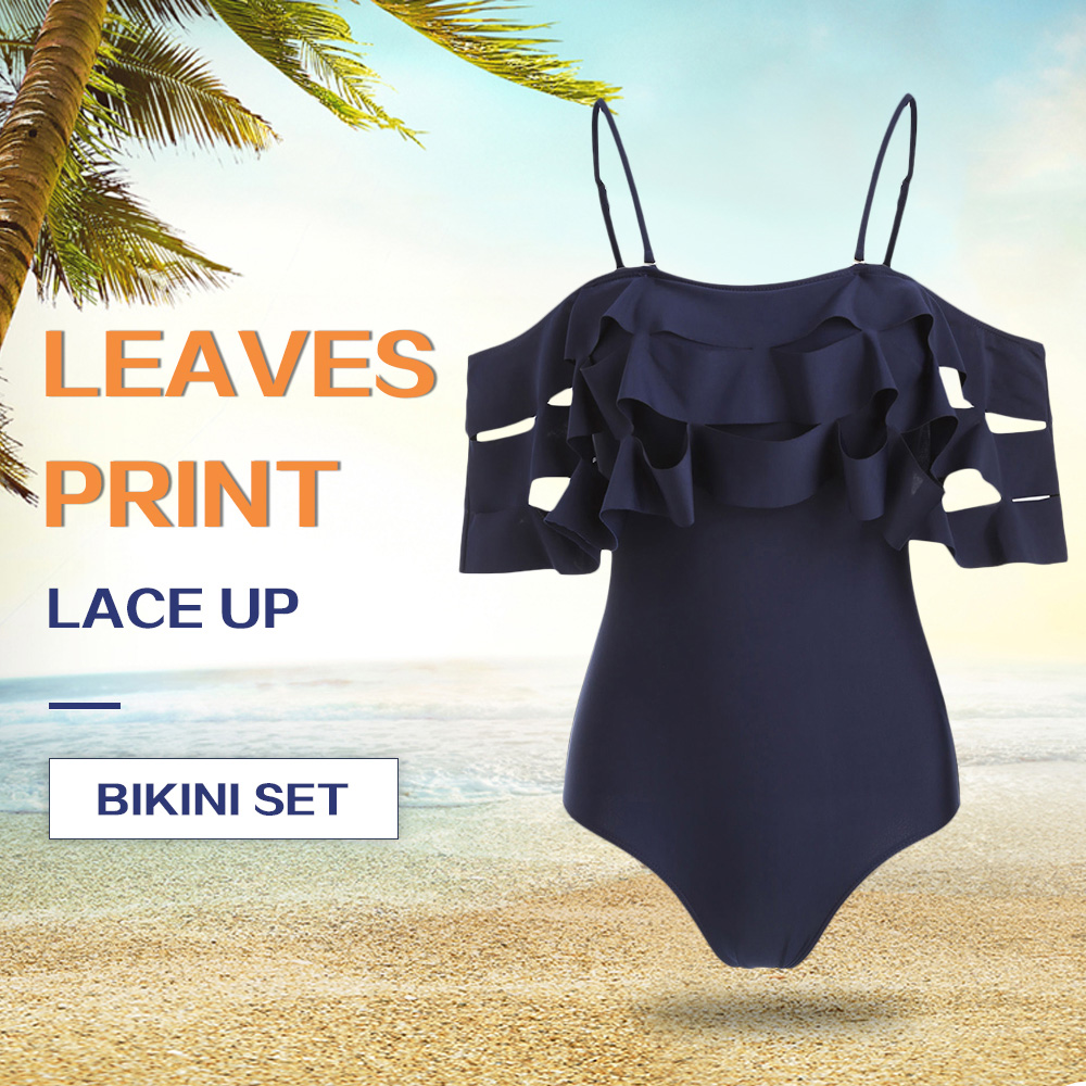 Off The Shoulder Ripped Ruffle One-piece Swimwear