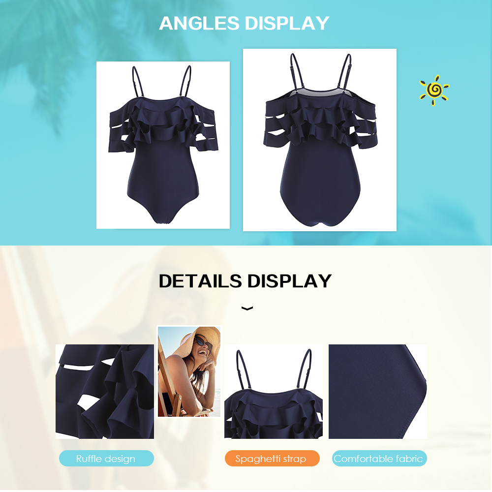 Off The Shoulder Ripped Ruffle One-piece Swimwear