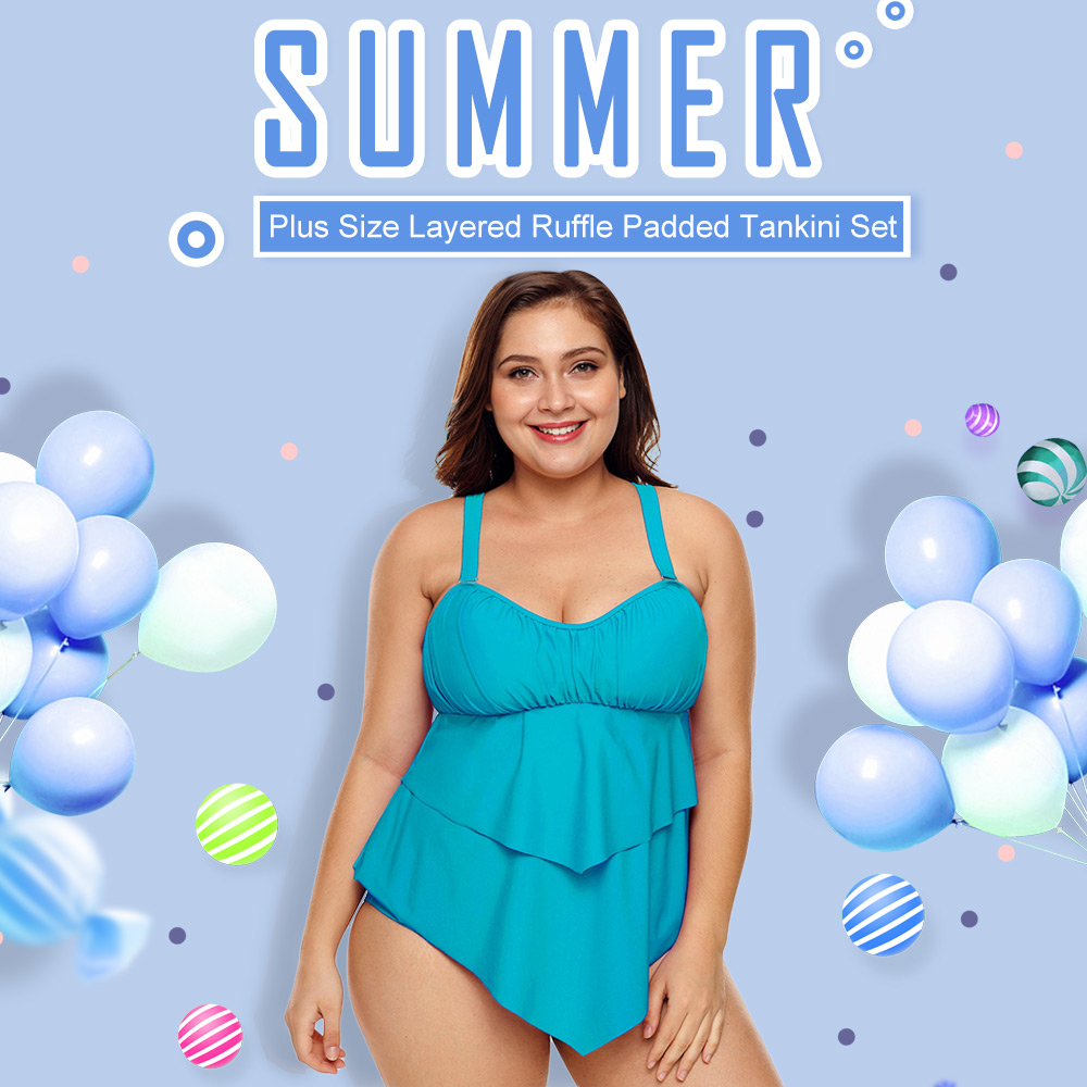 Plus Size Layered Ruffle Padded Tankini Set