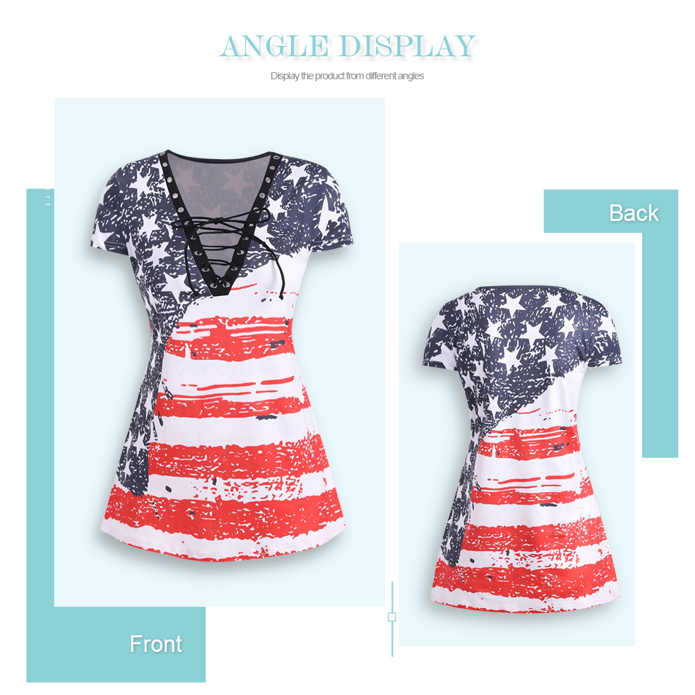 Plus Size American Flag Cap Sleeve T-shirt