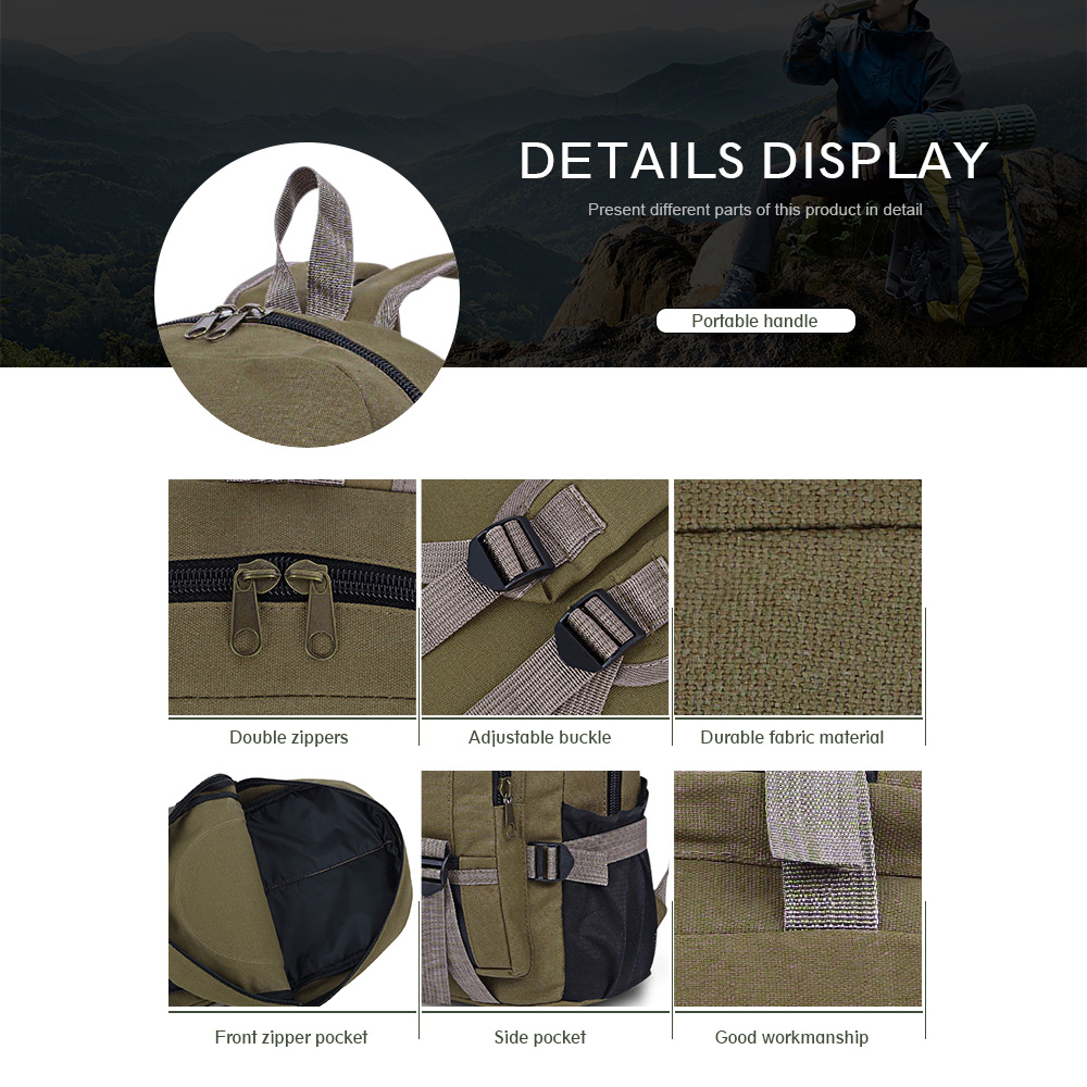 Canvas Zipper Bag Ladder Lock Outdoor Activity Men Portable Backpack